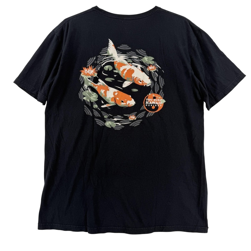 T&C Surf Designs Shirt Mens Large Black Koi Pond Hawaii Graphic Tee T-Shirt